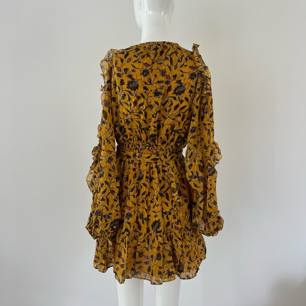 Ulla Johnson Mustard Yellow Silk Ruffle Mini Dress 6 - Picture 5 of 7